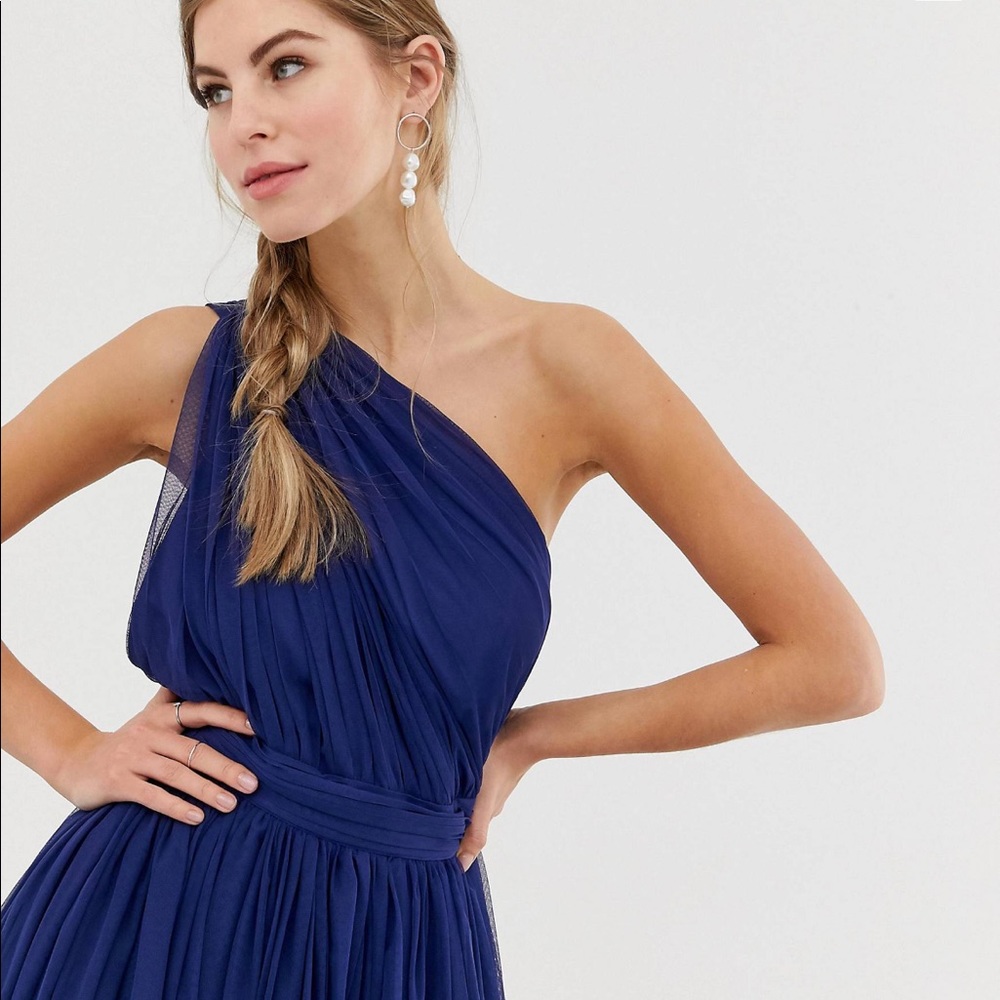 PROM ASOS DESIGN Tulle Navy One Shoulder Dress